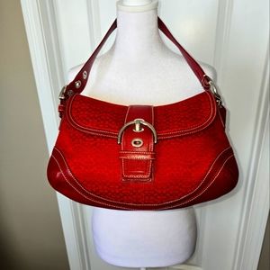 Coach Cranberry Red Signature Jacquard Soho Bag
